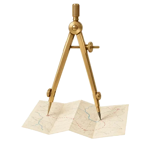 Brass compass on a folded map