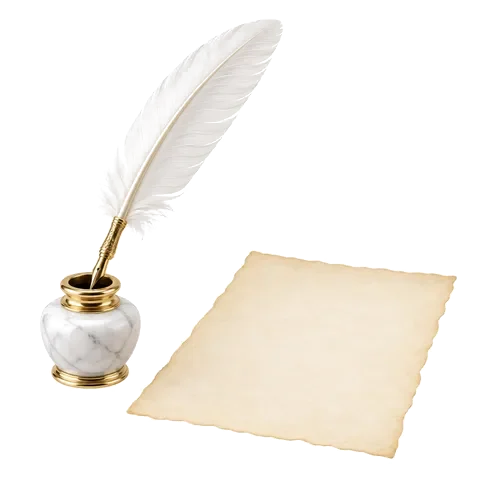 Quill and inkwell on parchment